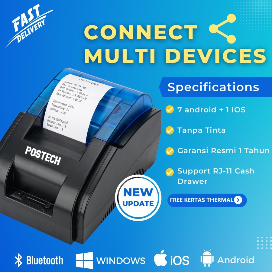 PRINTER KASIR BLUETOOTH + USB SUPPORT RJ-11 POSTECH RPP02 BERGARANSI