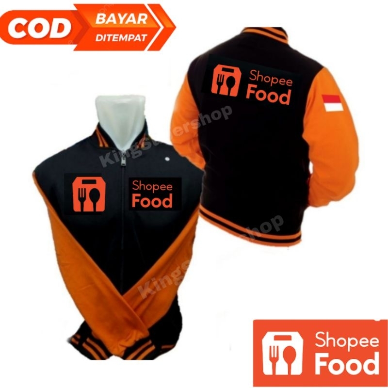 Jaket varsitu hitam oren jaket poood express jaket dewasa pood express