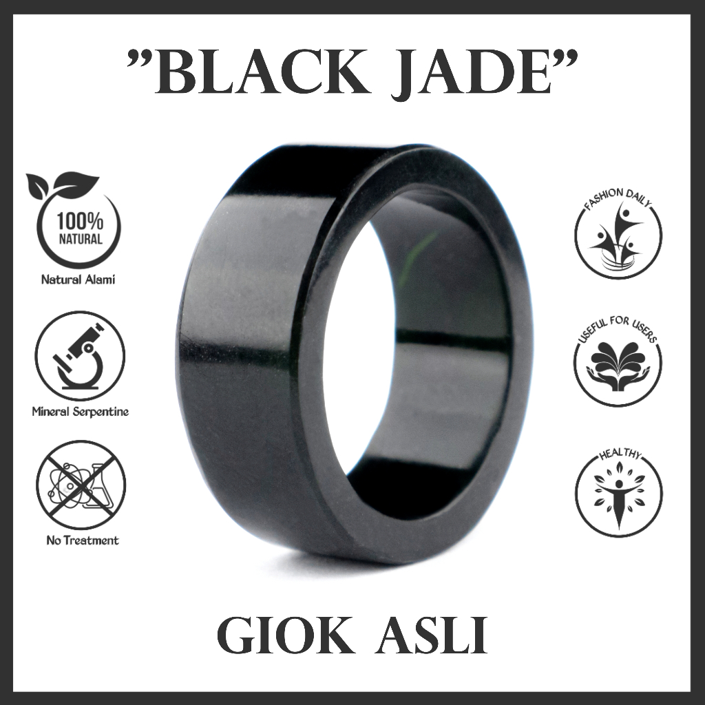 Cincin Pria Wanita Batu Giok Hitam Natural Original Jade
