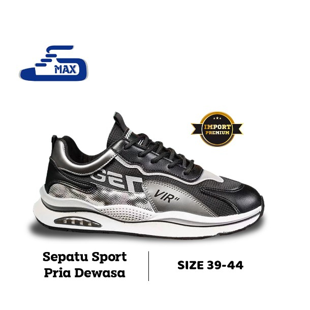 Sepatu Olah Raga Pria Max Vir Sneakers Kasual - Max Vir Black Black Grey