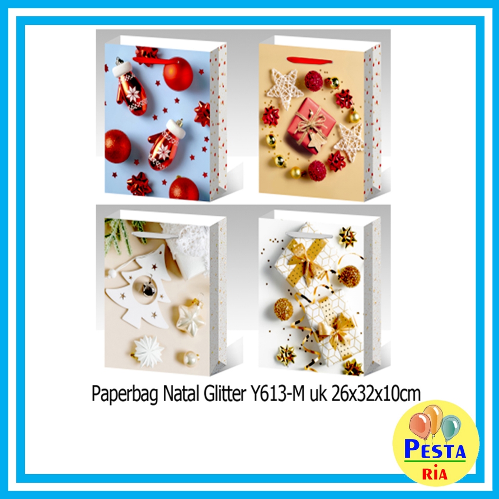 

SB1269 PAPERBAG NATAL GLITTER LONCENG KADO UK 26X32X10CM NON 3D SHOPPING BAG, GODIE BAG, SOUVENIR NATAL, MUSIM DINGIN, KADO NATAL, HIASAN NATAL