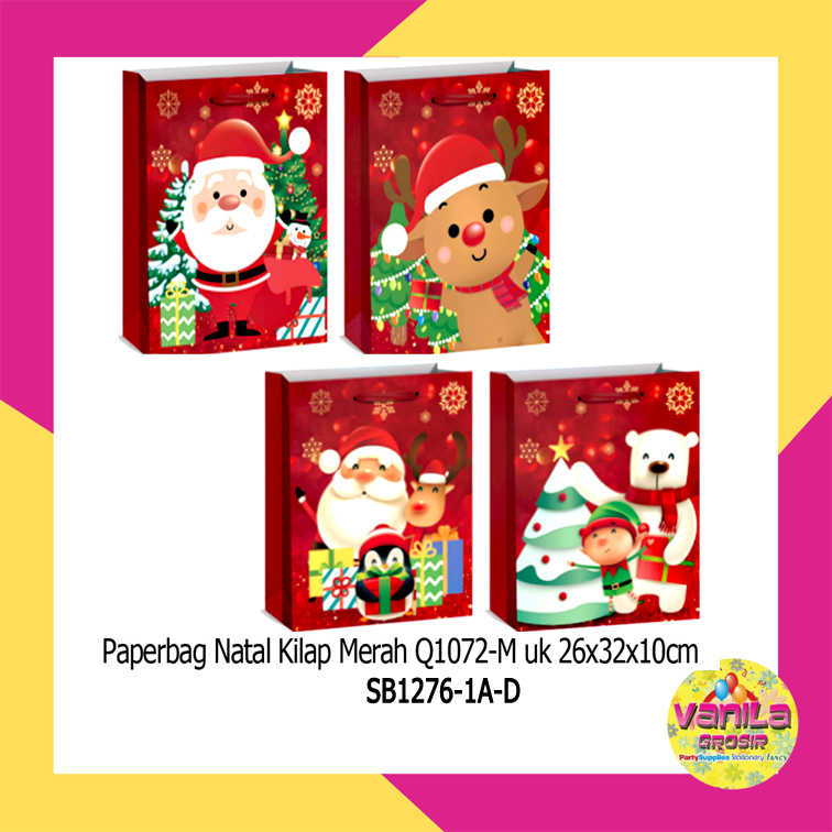 

1 PCS PAPERBAG NATAL LAPISAN GLOSSY MERAH UK 26X32X10CM SHOPPING BAG, TAS KADO