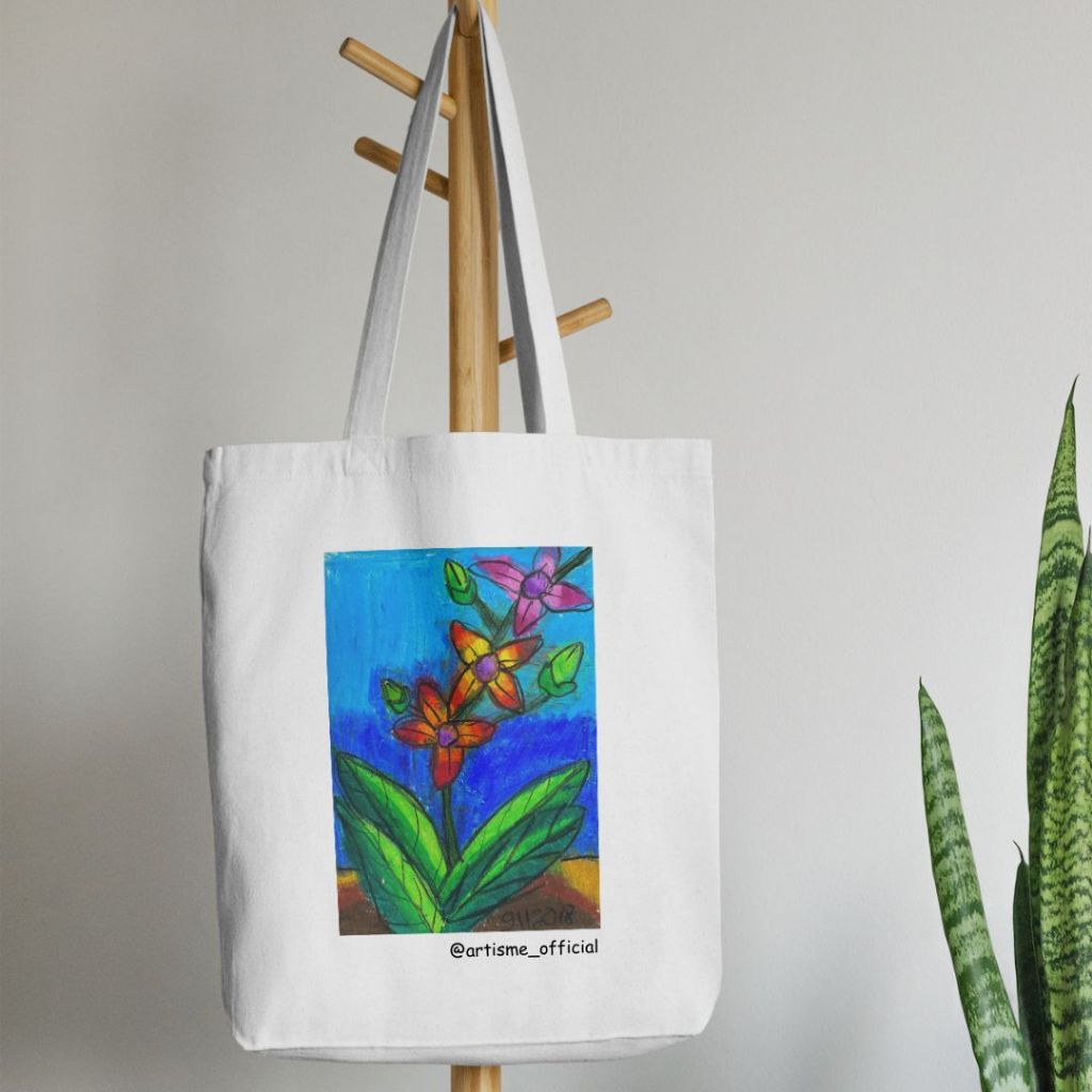 Totebag Kanvas Lukisan Flower / Tas serbaguna / Eco Friendly / Tas Unisex