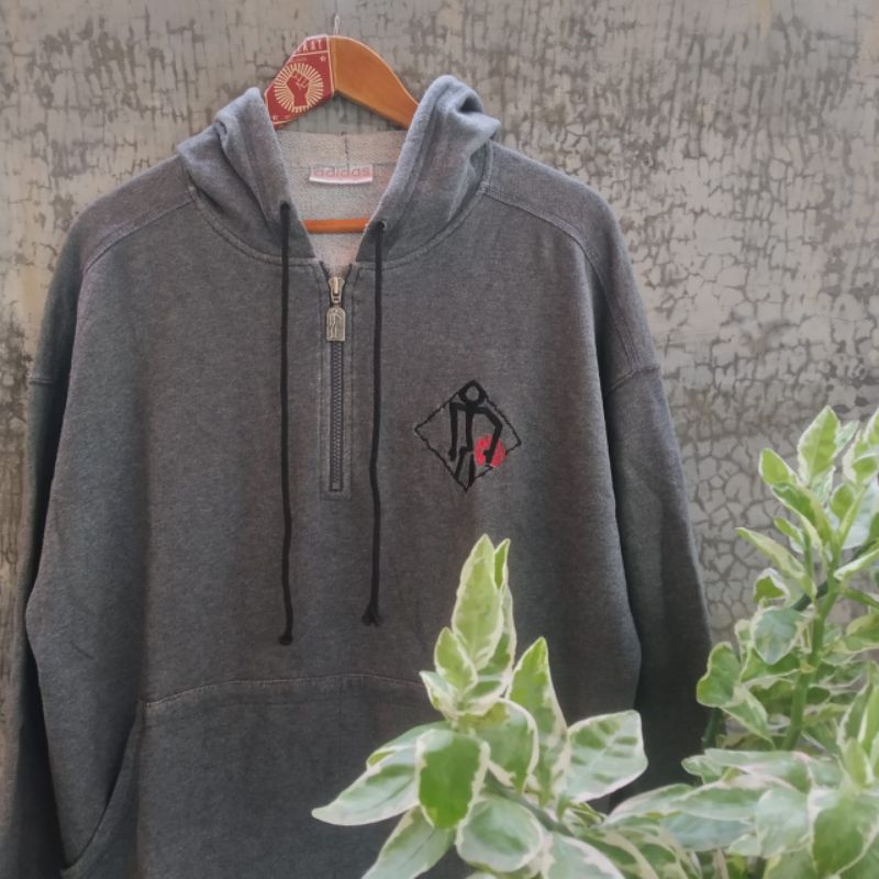 Vintage Hoodie Jacket VTG Adidas Streetball Grey Half-zip Hoodie Rare Oversized