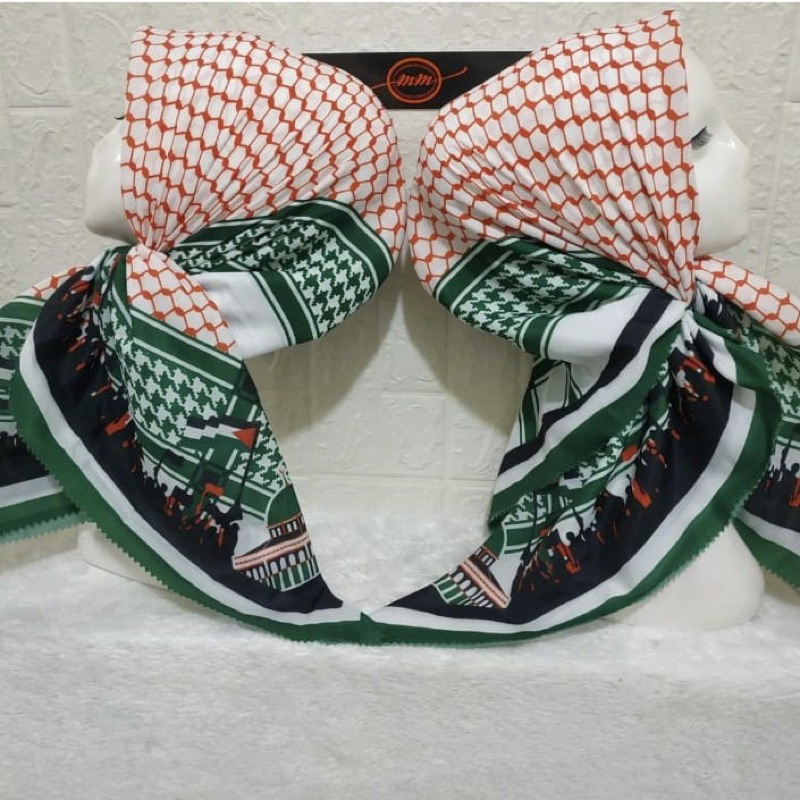 Hijab Segi Empat Voal Motif Palestina Warna Hijau Merah Hijau Hitam Putih Kerudung Jilbab Murah Terb