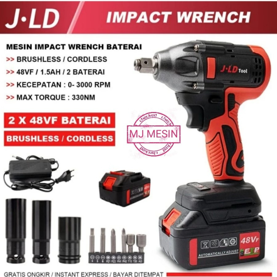 IMPACT WRENCH JLD JV88 - 48 V 2 Baterai. JLD MERAH