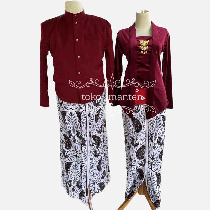 BAJU INSTAN PREWED / SET PREWEDDING ADAT JAWA / BAJU COUPLE PREWED MAROON