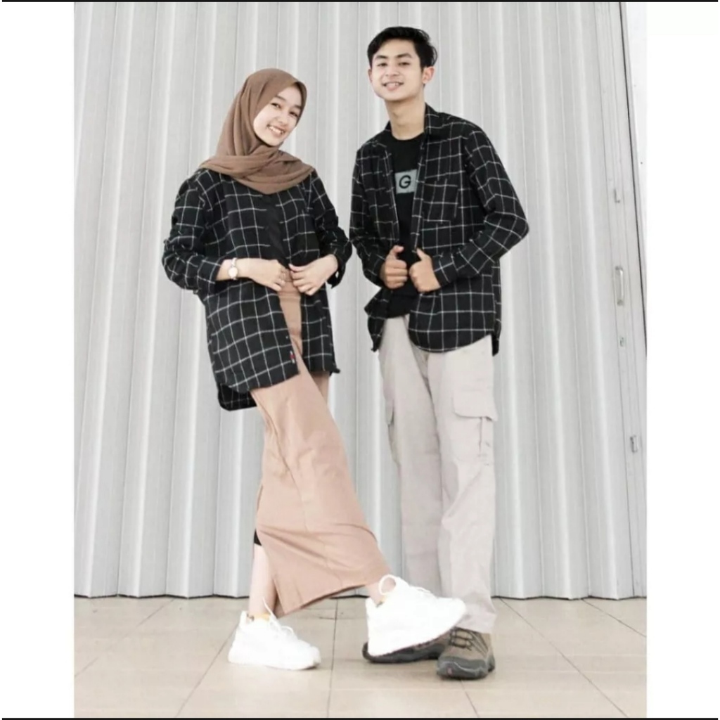 Kemeja Flanel Couple Dengan Pasangan Baju Kopel Kotak-Kotak Kekinian Unisex Pria Wanita Pasangan Oot