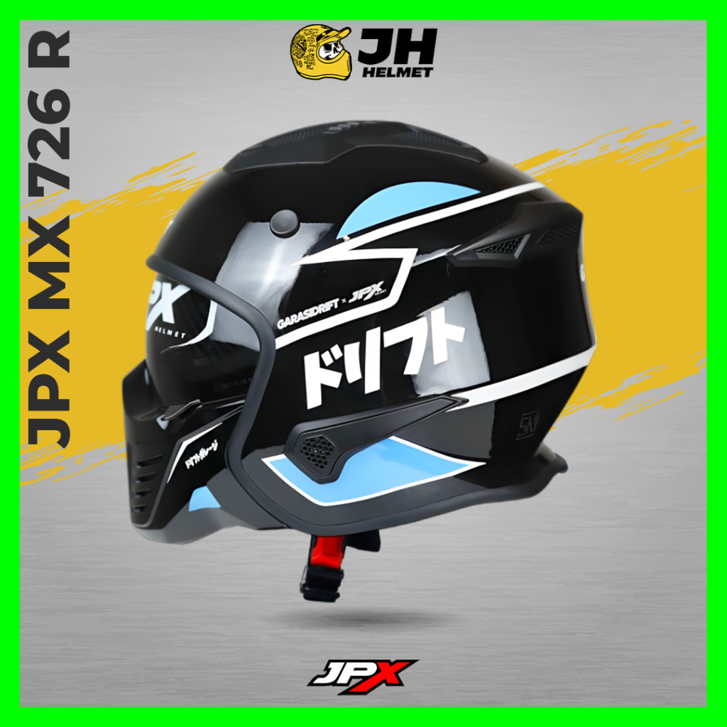 Helm JPX MX 726R Motif Garasi Drift Black Glossy | Helm Full Face | Helm Modular | Jual Helm