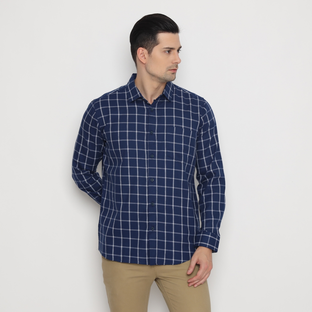 (B1G1) Platini Kemeja Flanel Pria Lengan Panjang Navy 76444