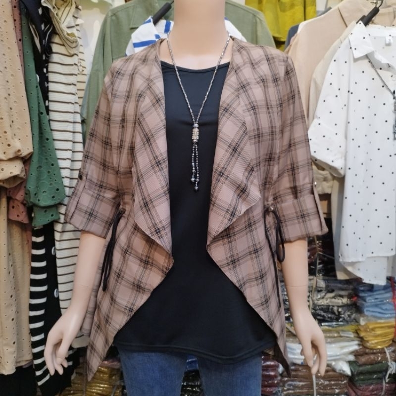 BLAZER 2 IN 1 OUTER WANITA MOTIF KOTAK