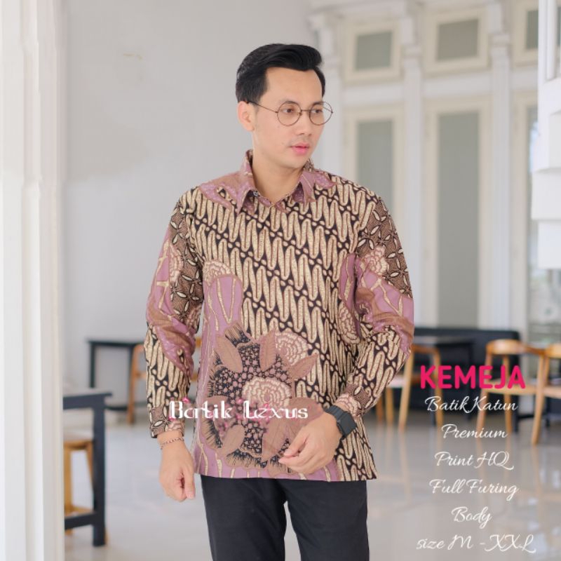 Kemeja Batik Premium Pria Batik DUSTY PINK Katun Primisima Lapis Furing