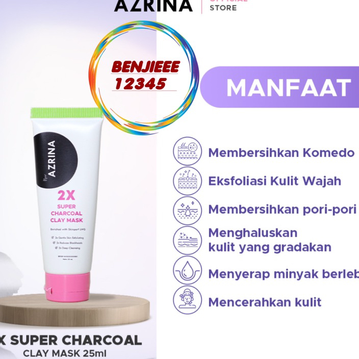 TERLARISSS Azrina 2x super charcoal 25ml clay mask AZRINA masker wajah azrina BPOM 25 ml