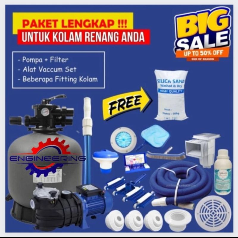 Paket Mesin Filter Pompa Kolam Renang 1 Hp Emaux V350 Peralatan Kolam