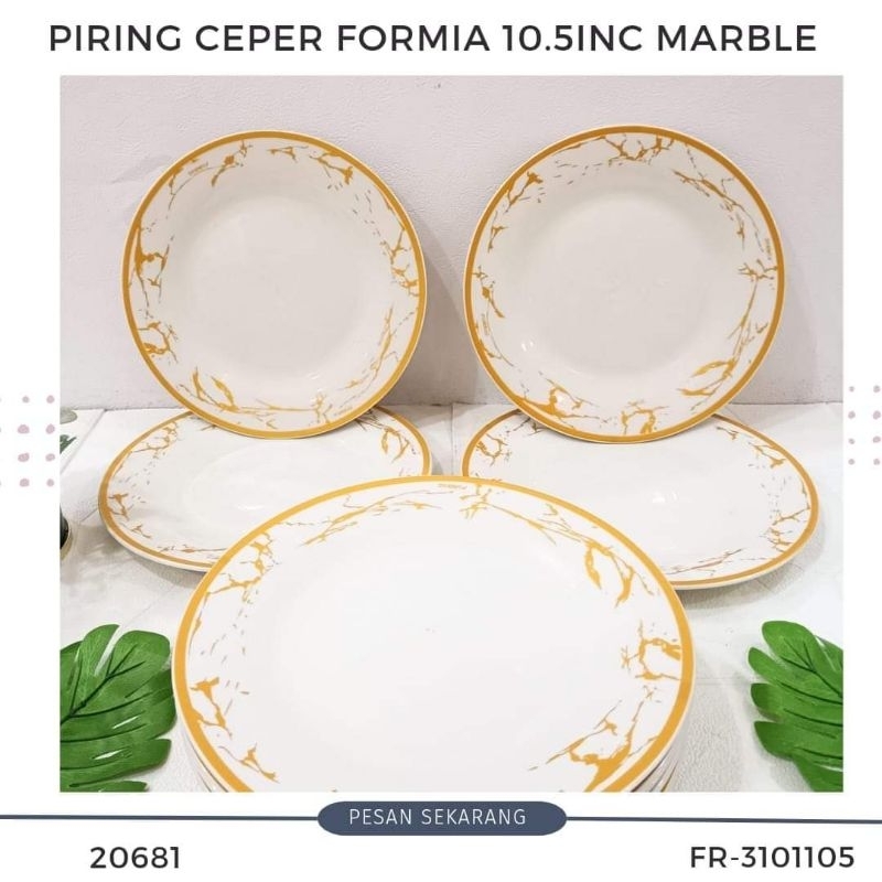 Piring Makan Ceper Jumbo 10.5 inch Formia Marble Putih 1 LUSIN - FREE PACKING KAYU