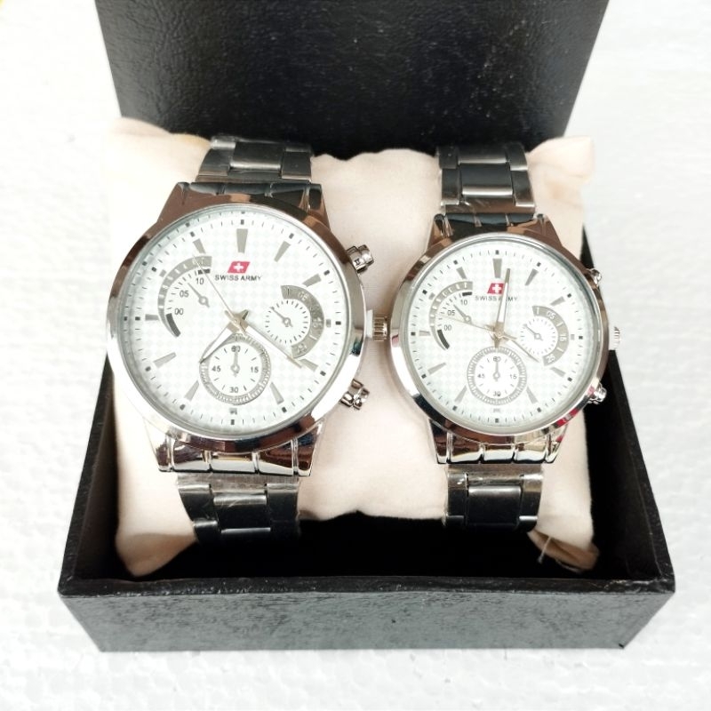 JAM TANGAN COUPLE S.ARMY RANTAI MODEL CASUAL DAN MEWAH. ANALOG RANTAI STAINLESS