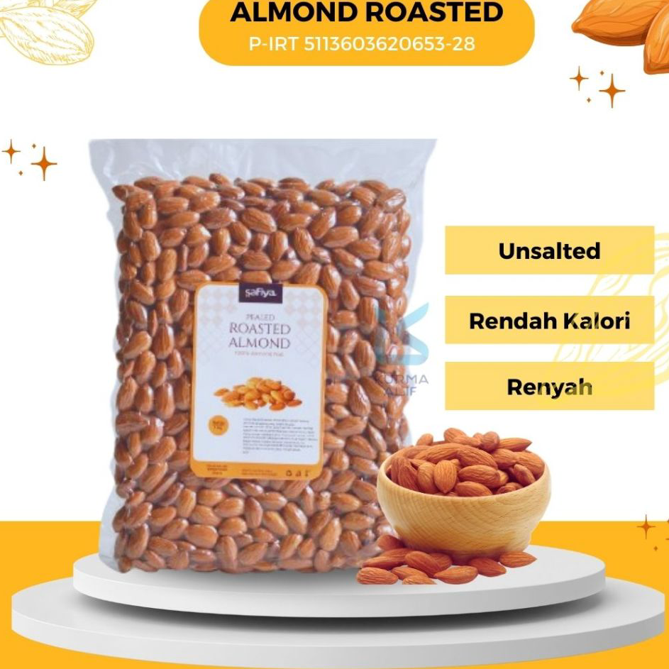 

♠ Kacang Almond Panggang Renyah 1 Kg Almond Roasted Unsalted Vacuum Premium