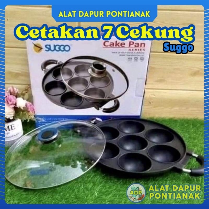 Suggo Cake Pan 7 Lubang Cembung Cetakan Serabi Takoyaki Jumbo Snack Maker Cekung Tutup Kaca Snack Ma