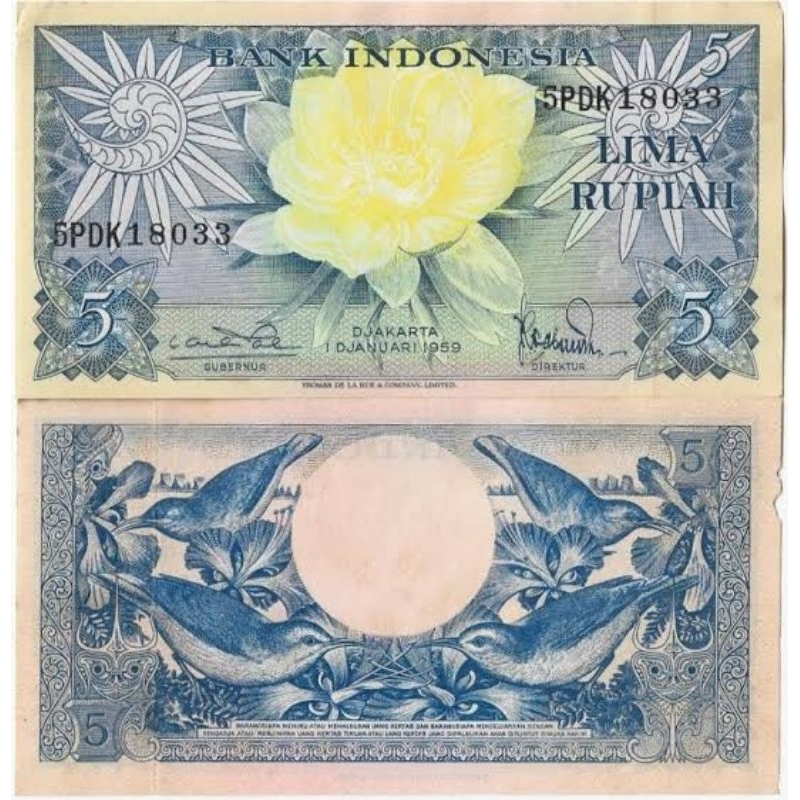 Uang Kuno 5 Rupiah 1959 Seri Bunga UNC