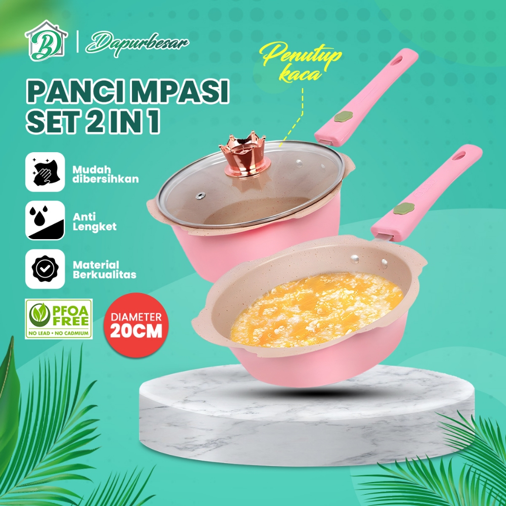 Panci Mpasi Cookware Full Set - Peralatan Panci Bayi Warna Pink/Blue Granite Die Cast ( Kuat ) & Ant