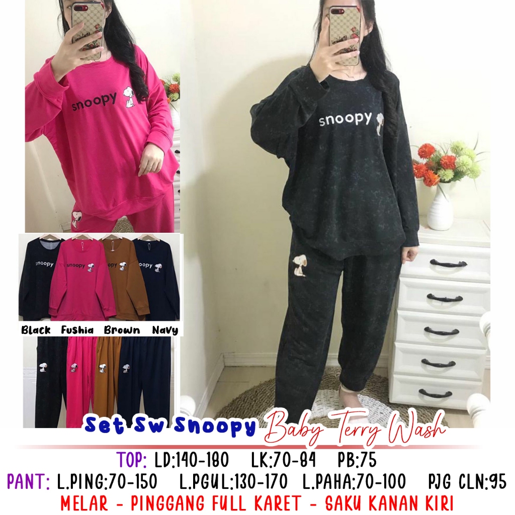 SET SW SNOOPY SETELAN PANJANG WANITA BIGSIZE MURAH JUMBO PLUS SIZE