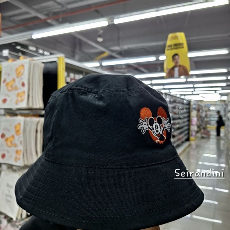 Topi Disney Mickey Mouse Bucket Hat Women Hitam Putih Cowok Cewek Remaja Dewasa Kado Hadiah Unik Mr.