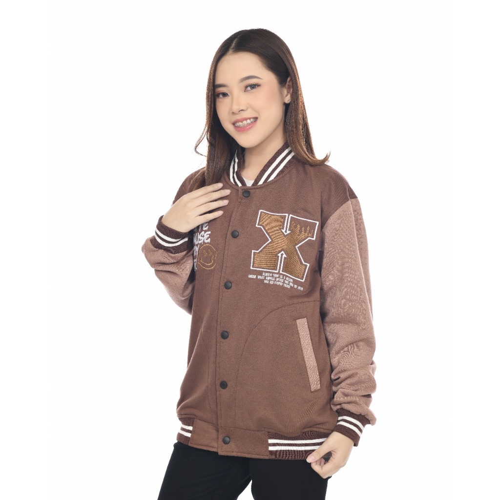 Dhozen Jaket Varsity Fleece Reakles One Layers Coklat