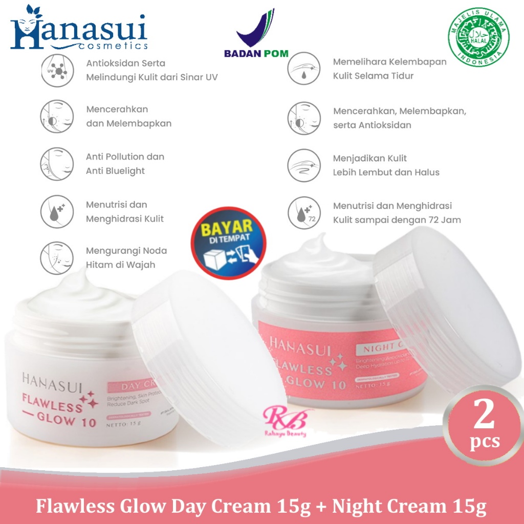 Cream Siang dan Cream Malam HANASUI Flawless Glow 10 | 15 gr