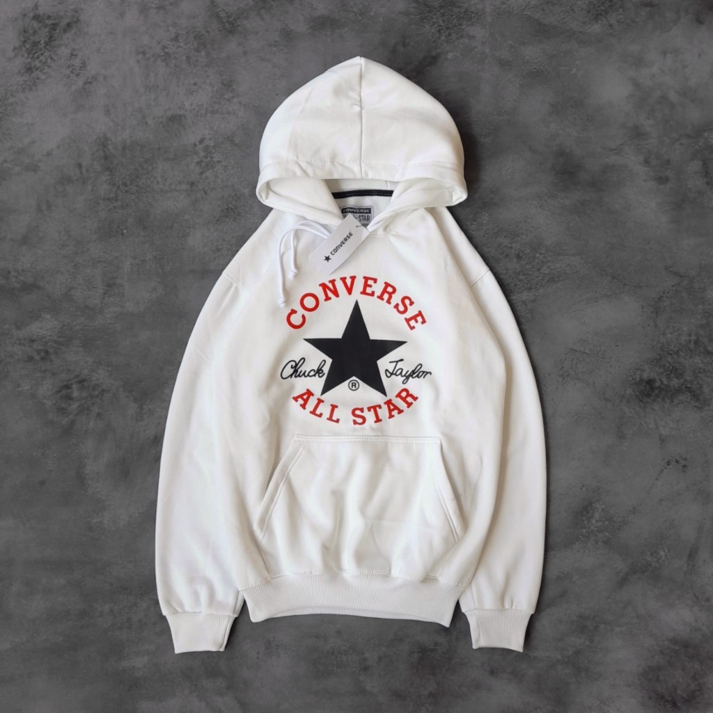 Sweater Hoodie Converse Allstar Hitam & Putih FullTag & Label
