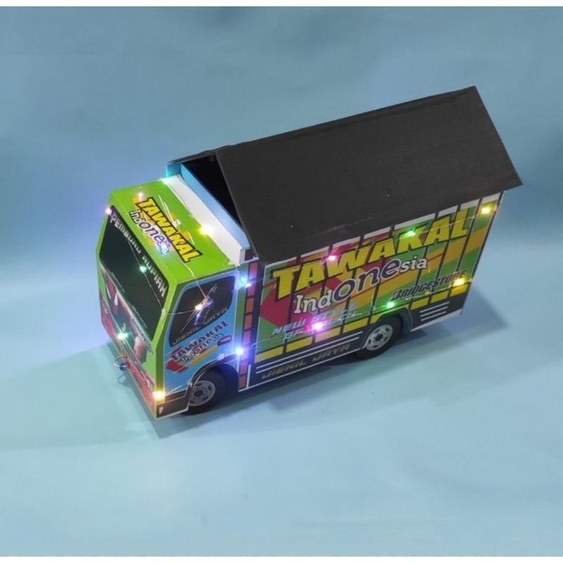 Mainan anak miniatur Truk Oleng JUMBO  Bak Kayu lengkap Terpal dan Lampu LED