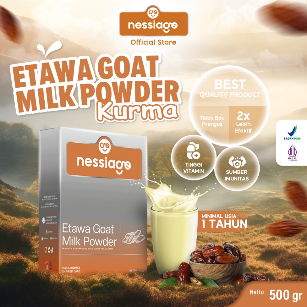 

Nessiago Susu Kambing Etawa Bubuk 500 g Rasa Kurma Qurma | Ettawa Goat Milk Powder Drink COD Natural Asli Herbal Pemulihan Pengobatan Sesak Nafas Paru Paru Asam Urat Saraf Kejepit Alergi Rematik Perkokoh Tulang Gigi Lansia Orang tua BalitaTerjangkau tunai