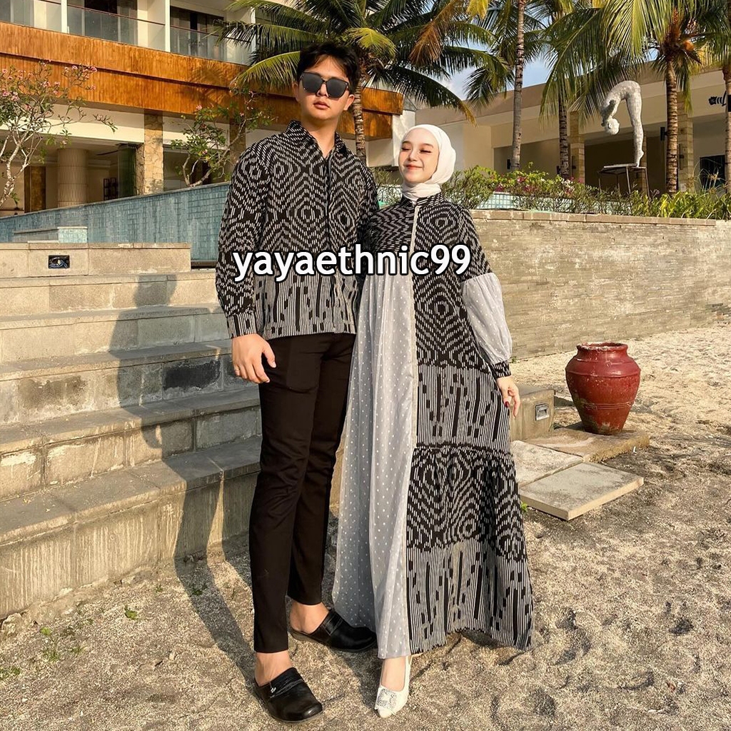 [Ready Stock] Raya Couple Sarimbit Couple Kemeja Gamis Ethnic Tenun Troso