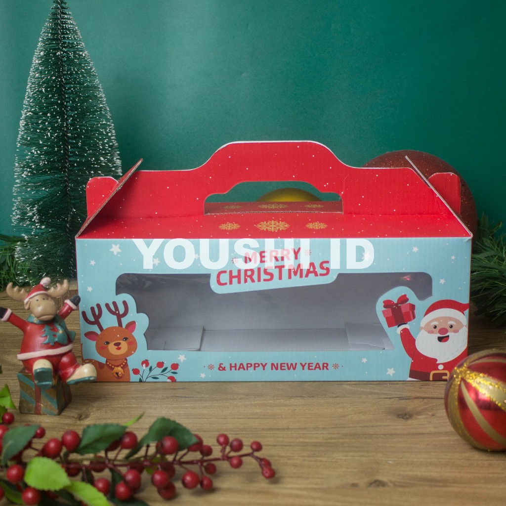 (5pcs)Box Kue Kering Natal Dus Christmas 3 Toples Jar 400-600ml-BLUE DEER
