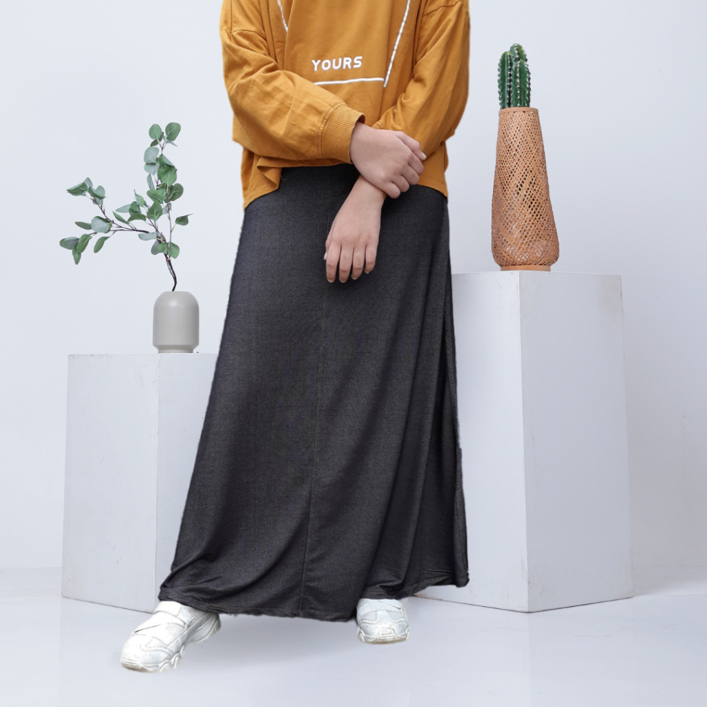 RASHAN -  ATHAYA ROK PAYUNG WARNA 2 CERAH DENIM COTTON SPANDEX SKIRT WANITA MUSLIM  BIG SIZE ROK KER