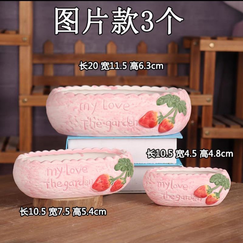 3 pcs Pot Sukulen Ceper Keramik Pink Strawberry