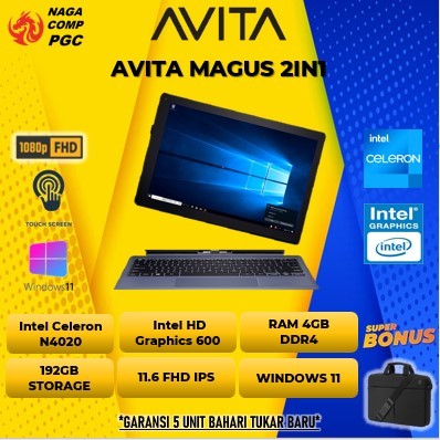 LAPTOP  AVITA MAGUS 2IN1 TOUCH N4020 4GB 192GB W10 11.6FHD IPS 2IN1 BLK