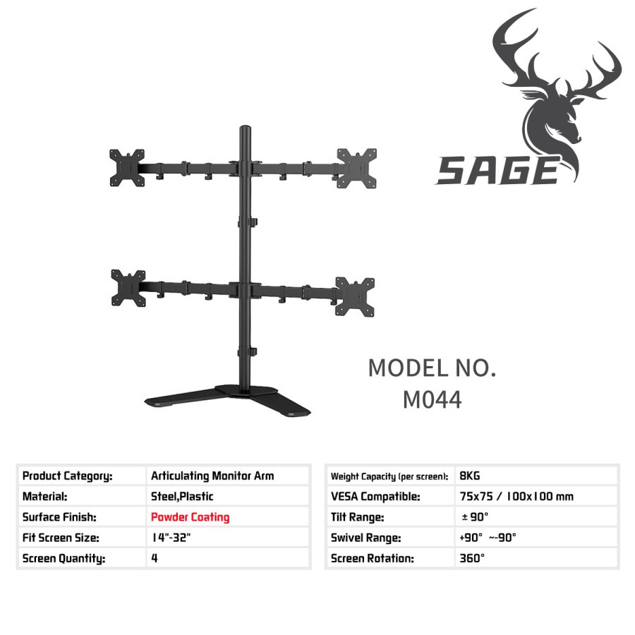 SAGE M044 BRACKET MEJA LCD LED TV 1 Articulating Monitor arm