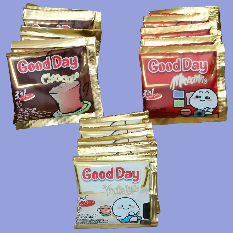 

Good Day Mocacinno, Chococino & Vanila Latte 3 In 1 Kopi 20gr (10 sachet)