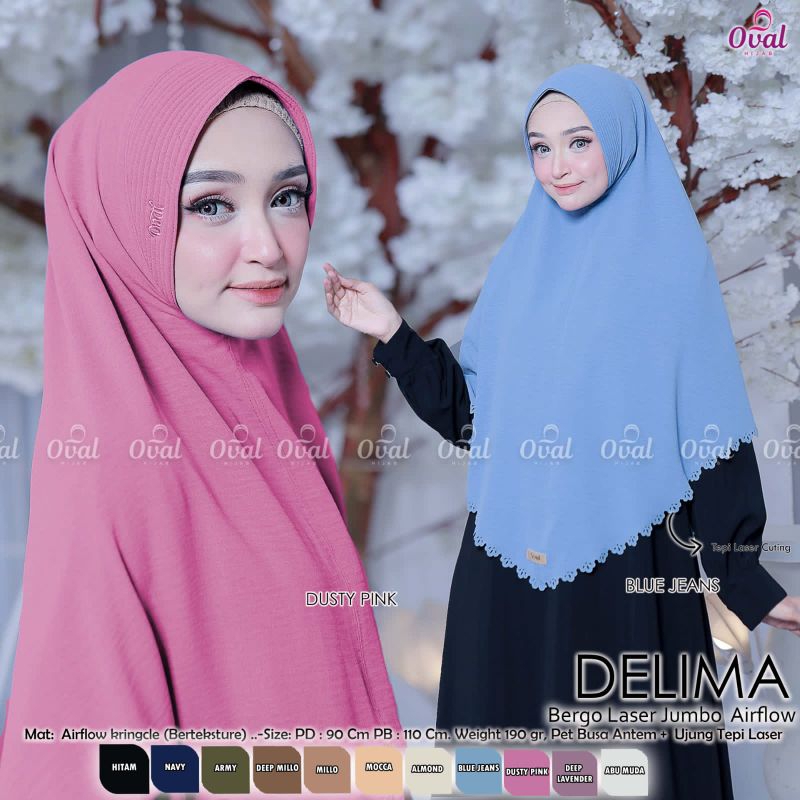 HIJAB JUMBO Delima Bergo Laser Jumbo Khimar Jumbo Crinkle Airflow by OVAL