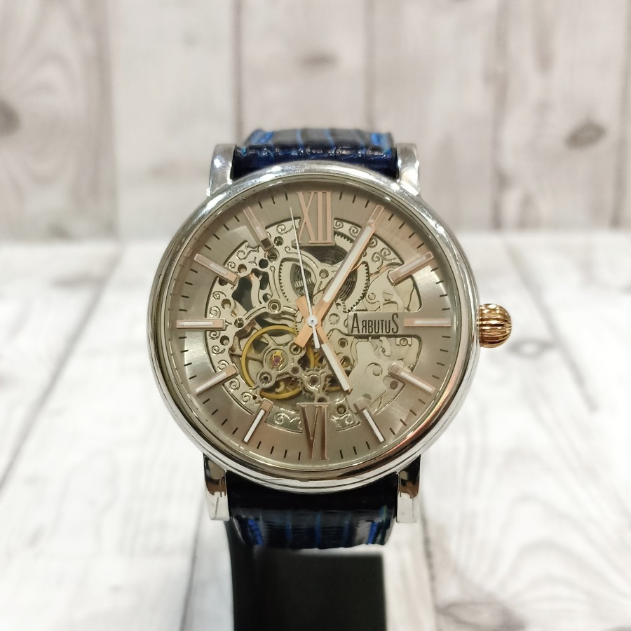 Jam Tangan Arbutus New York Newbie Skeleton Automatic Watch Pria Laki-Laki Kulit Snake Skin Leather 