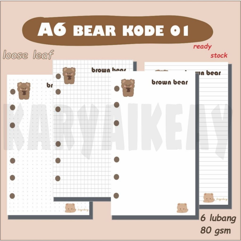 

Kertas loose leaf 6 Ring binder paper A6 BEAR AESTHETIC/ Isi ulang kertas binder unik lucu murah/CUSTOM KODE 01/SAVING CHALLANGE