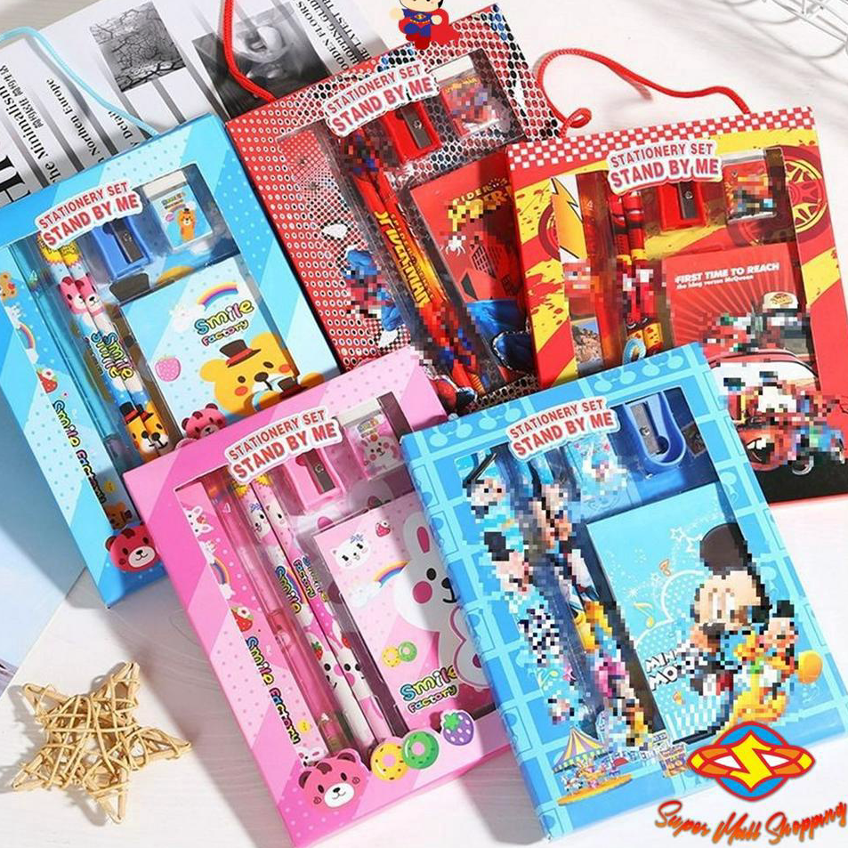 

Super Sale SMS Alat Tulis Set 6IN1 Stationery Set Lucu Karakter 6 IN 1 Set Perlengkapan Pensil Penggaris Buku Penghapus Sekolah Anak-Anak TK Box Tali Sourvenir Ulang Tahun Murah Import