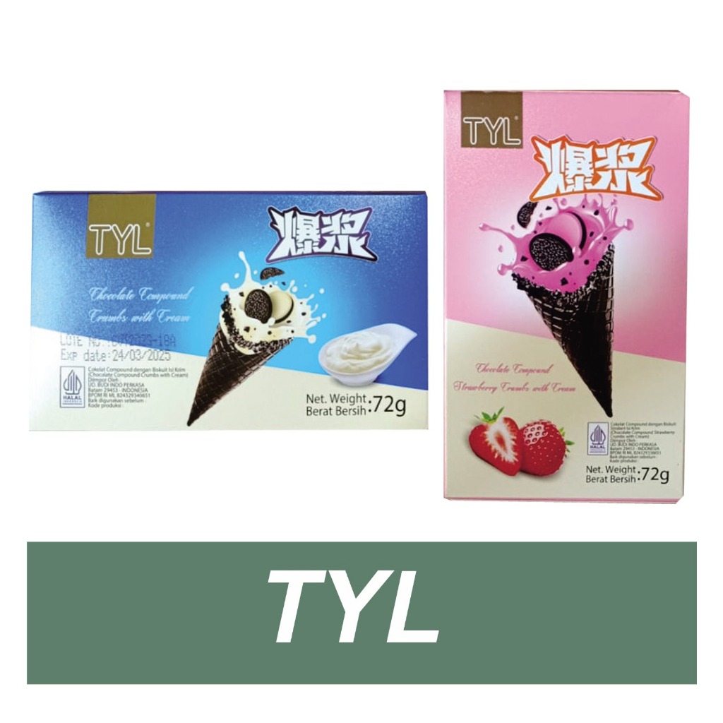 

TYL Ice Cone Chocolate/ Strawberry Compound Crumbs With Cream 72gr PROMO HALAL