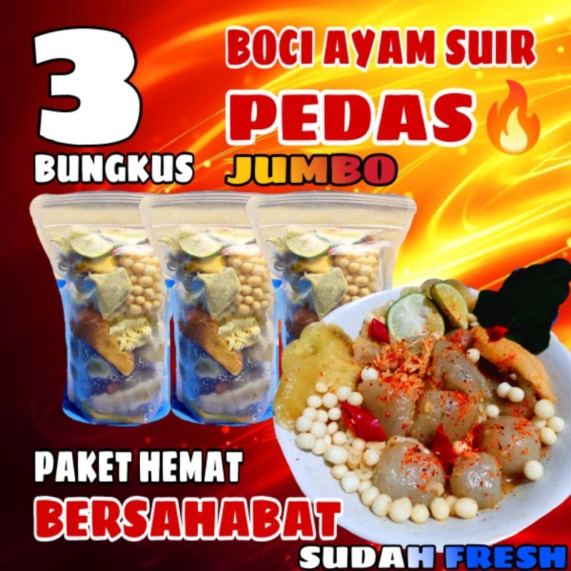 

Bakso aci ayam suir jumbo pedas paket hemat 3 bungkus