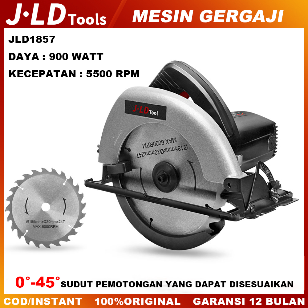 JLD Mesin Gergaji J1857 Mesin Potong kayu 900W Circular Saw  Marble Cutter Keramik 0°-45° Mesin Gerg