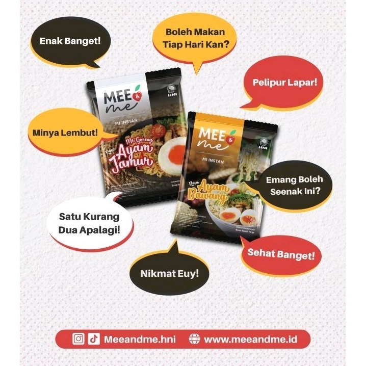 

Mee & Me Mie sehat Tanpa MSG dengan 2 varian. (1 Pouch isi 10pcs)