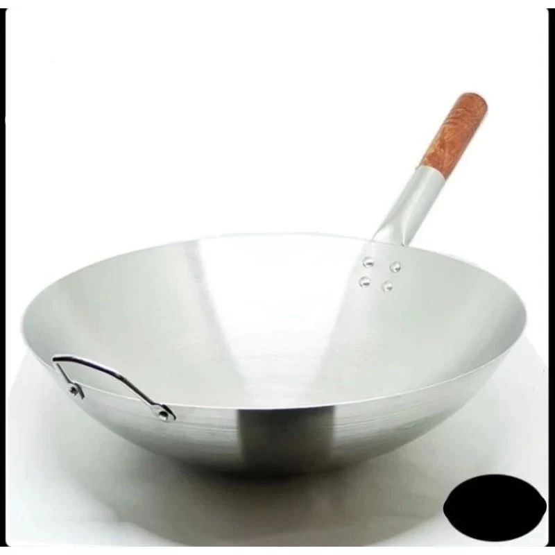 Wajan Nasi Goreng Stainless Stell Gagang Kayu ukuran 32 34 36 38 40 43 CM / Wajan Kuali Kwali Gagang