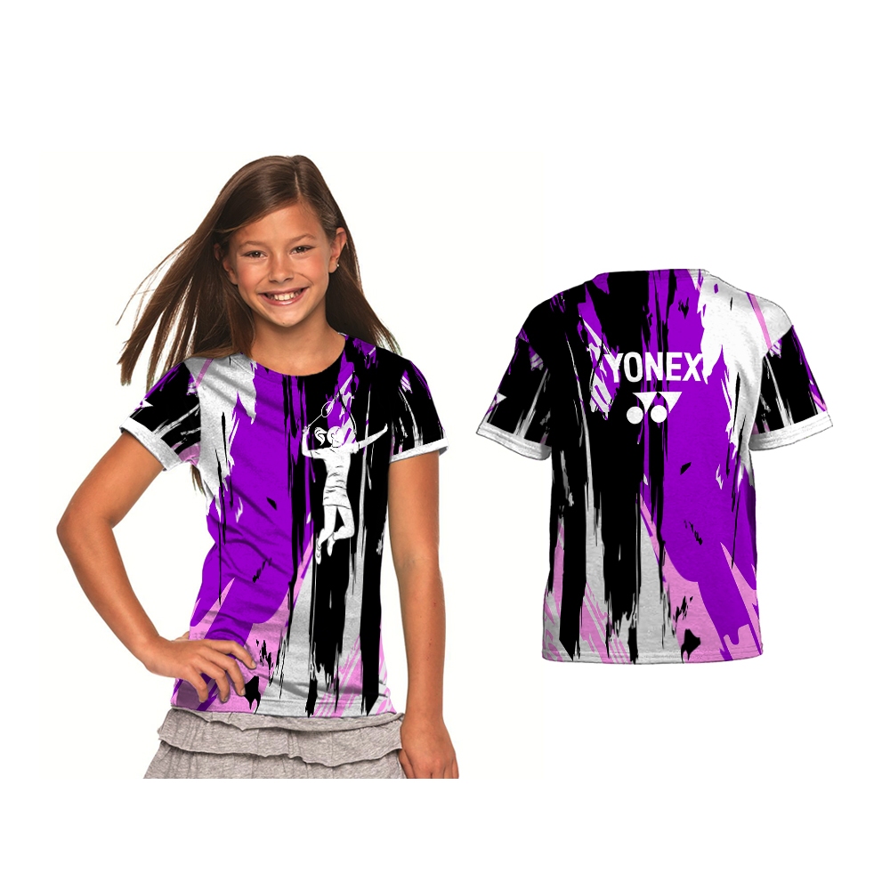 Baju Kaos T-Shirt Anak Jersey Retro Olahraga Badminton Full Print Abstrak
