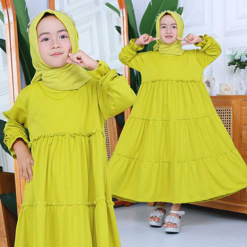 100% aman gamis aisyah - lemon - gamis anak perempuan gamis anak warna kuning hijau lemon 1-12 tahun