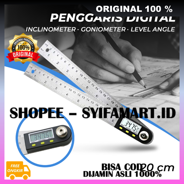 

Penggaris Digital Inclinometer Goniometer 20 cm Alat Ukur Kemiringan Sudut Penggaris Siku Stainless Steel 100% ORIGINAL